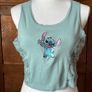 Disney Stitch Embroidered‎ Appliqué Character Crop Top Sleeveless Athleisure